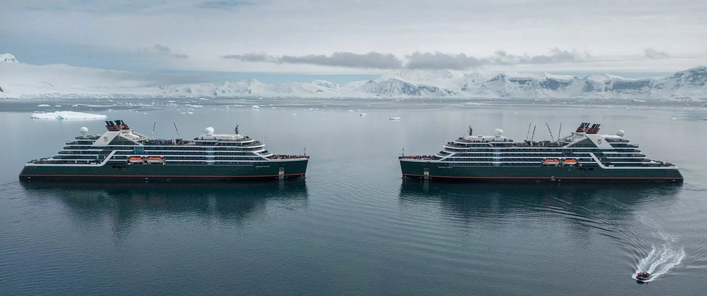 Seabourn Venture and Pursuit meet for the first time in Antarctica