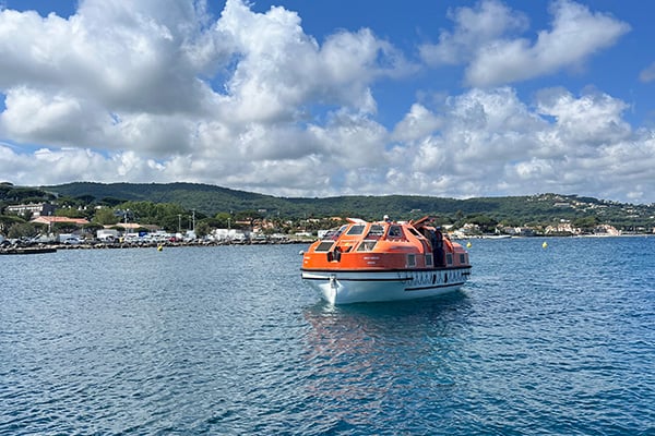 Tender from yacht to sunny blue skied St Tropez