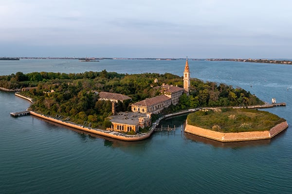 Ghost island of Poveglia in the Venetian lagoon, Venice, Italy