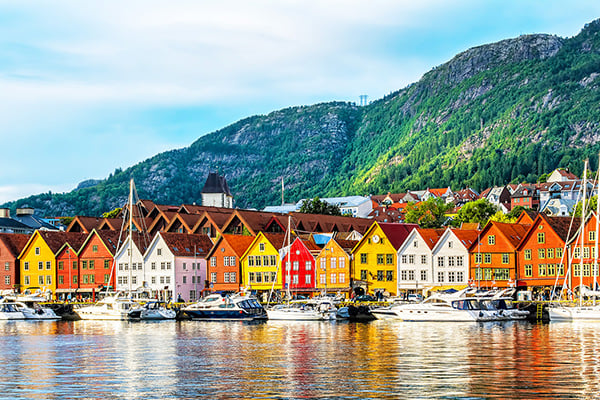 Colourful houses by the water in Bergen, Norway.