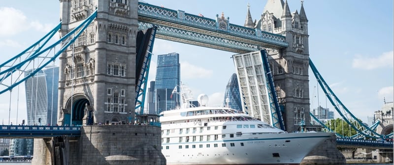 Windstar's Star Legend sailing under the London Bridge