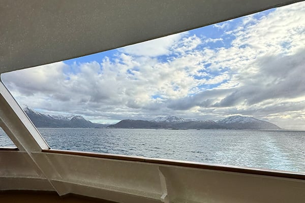 Views fom deck 6 wraparound deck on MS Trollfjord in Norway