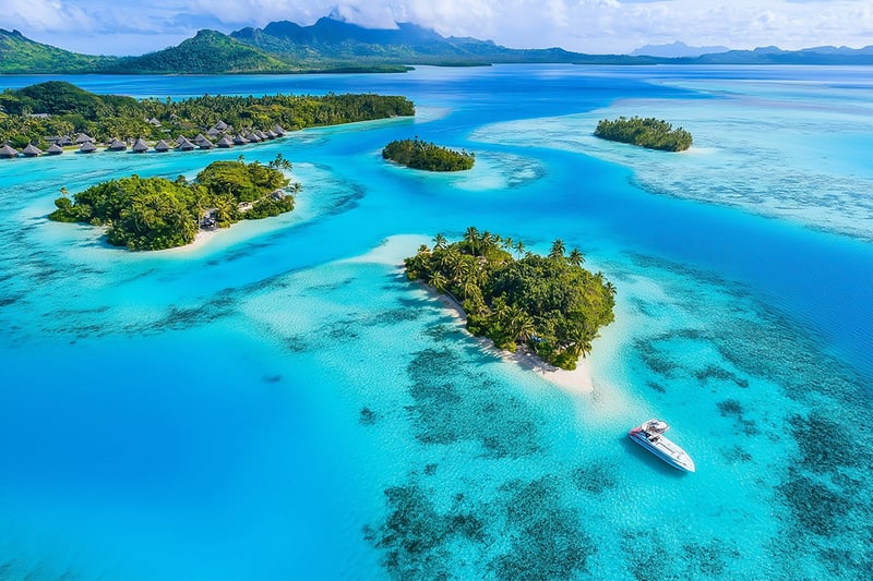 Tropical Lagoon in small islands in Bora Bora