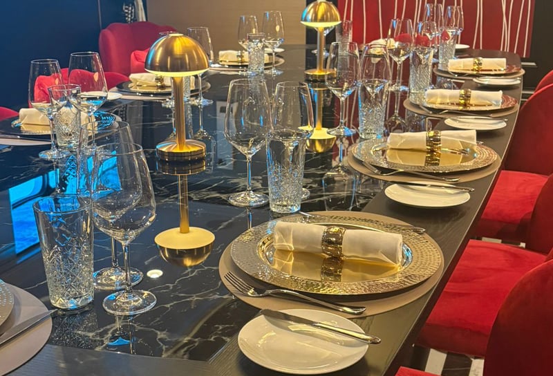 Private dining venue area on Uniworld's S.S. Emilie in Amsterdam