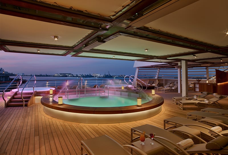Pool deck Jacuzzi on Seabourn Encore - Life on a Seabourn cruise what to expect