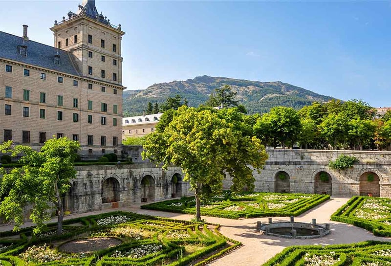 El-Escorial-palace-with-garden-outside-in-Madrid-Spain-Best-Crystal-Cruises-Destinations
