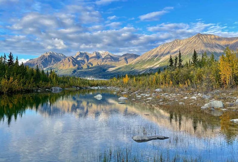 Symmetrical-reflection-lake-in-Wrangell-St-Elias-National-Park-Alaska-Best-Crystal-Cruises-Destinations